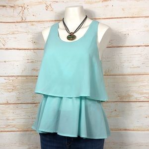 B8 - October Sky Mint Sleeveless Tiered Top - S